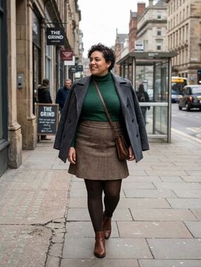 Tweed A-Line Knee Length Skirt Wool Blend Jessica Sz 20 Brown